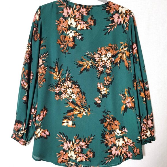 Maurices Womens Tunic 1X Pull Over Long Sleeve V neck Green & Orange Floral - Picture 2 of 11